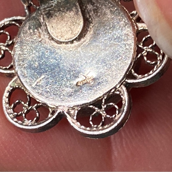 Vintage 835 Silver Marked Holland Blue Delft Windmill Floral Clip On Earrings - Picture 8 of 10